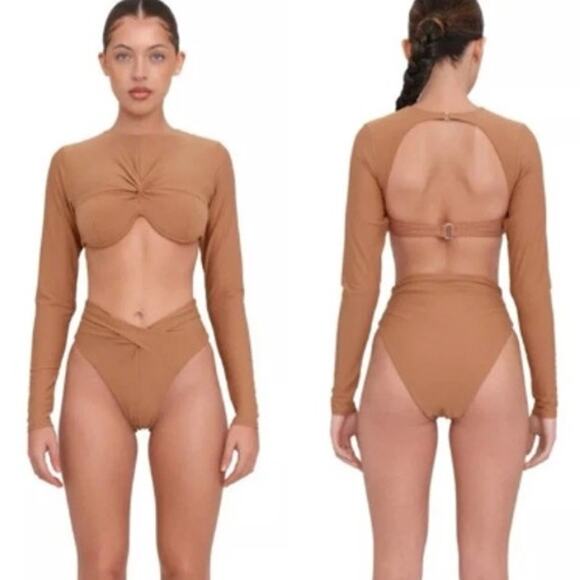 NWT Andrea Iyamah Akacia Long Sleeve Bikini Top Nude Wome's Size XS Beach Swim - Picture 1 of 5